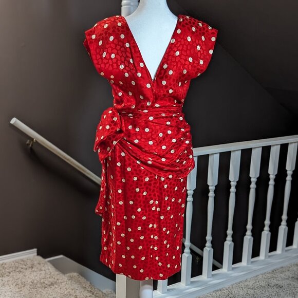 Joan Leslie by Kasper vintage red silk polka dot dress, size 8. - Picture 4 of 10